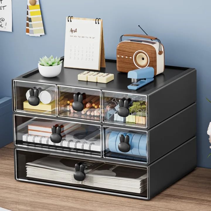 Marbrasse Desk Organizer with 6 Drawers, 3 Tier Stackable Storage Drawers Plastic Makeup Storage