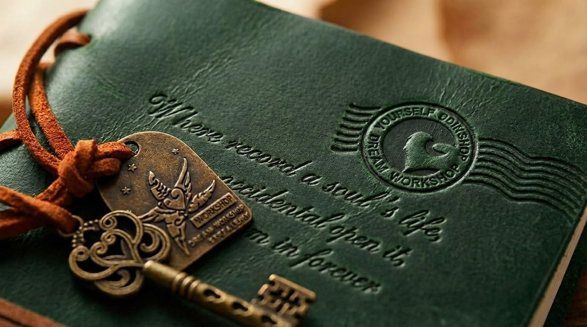EvZ Classic Vintage Leather Writing Journal Notebook - Forest Green Retro Diary with Antique Key