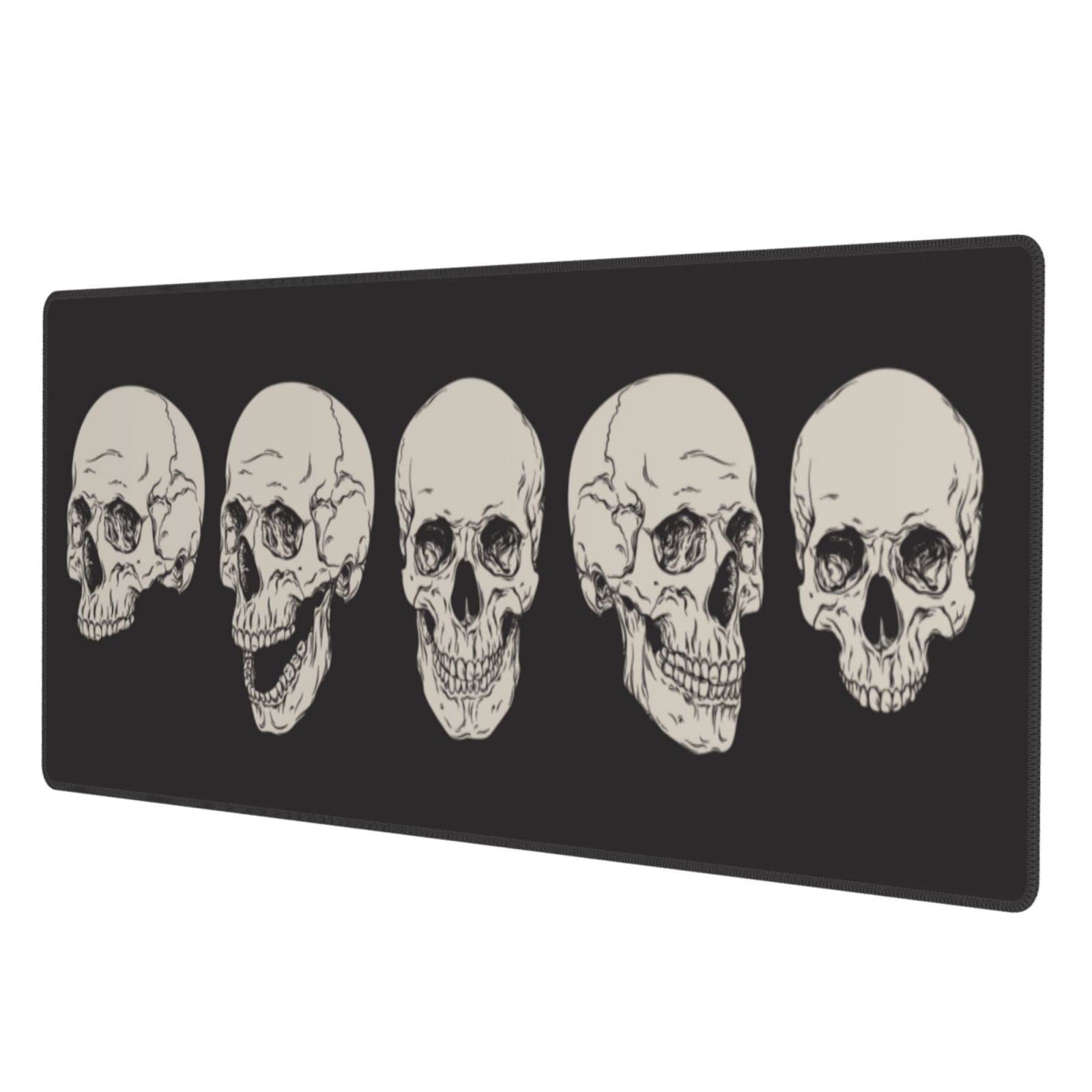 Human Skull Gaming Mouse Pad Non Slip XL Large Mousepad Stitched Edge Rubber Base Desk Mat for