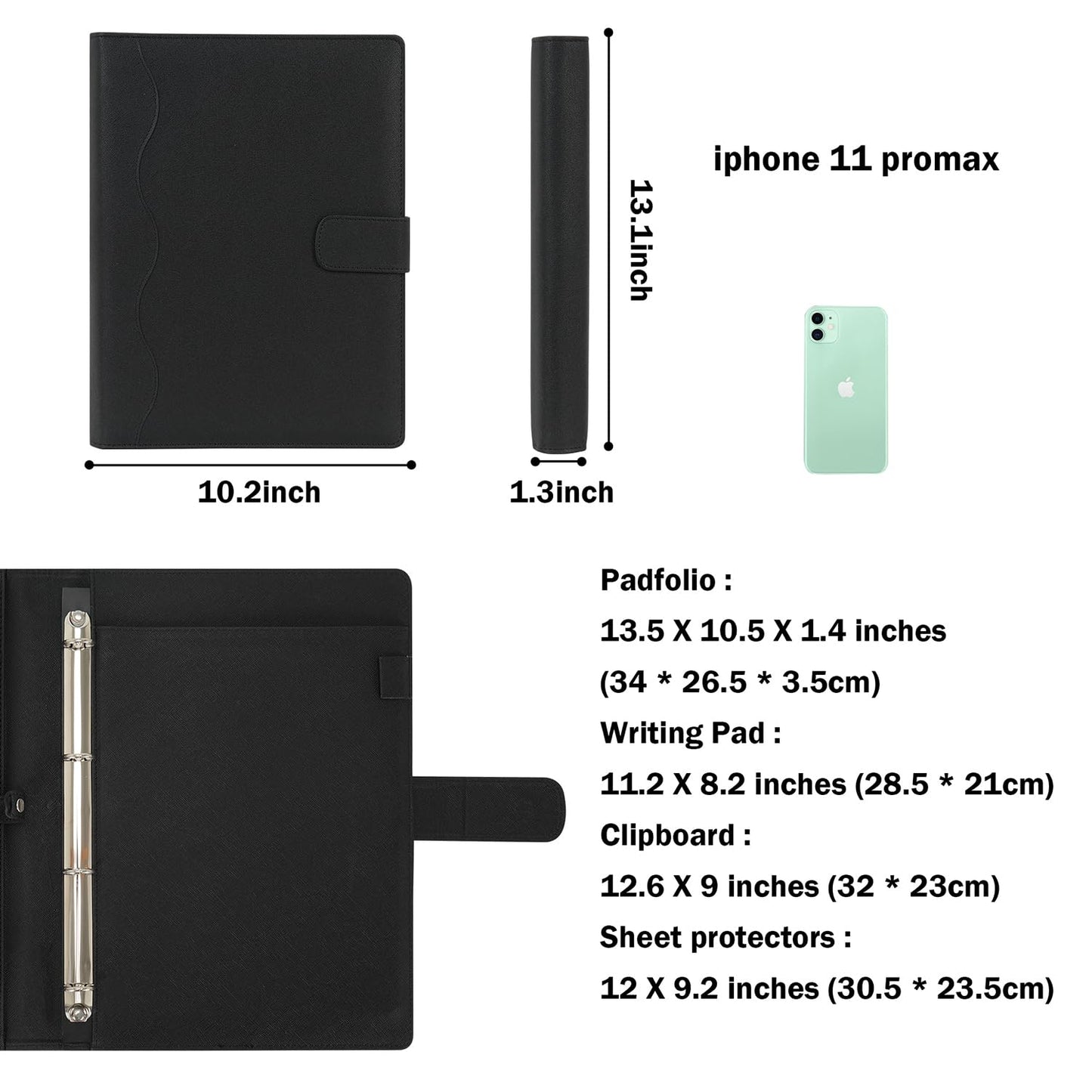 Wonderpool A4 PU Leather 3 & 4 Ring Holder Writing Portfolio Multi Document Case with Removable
