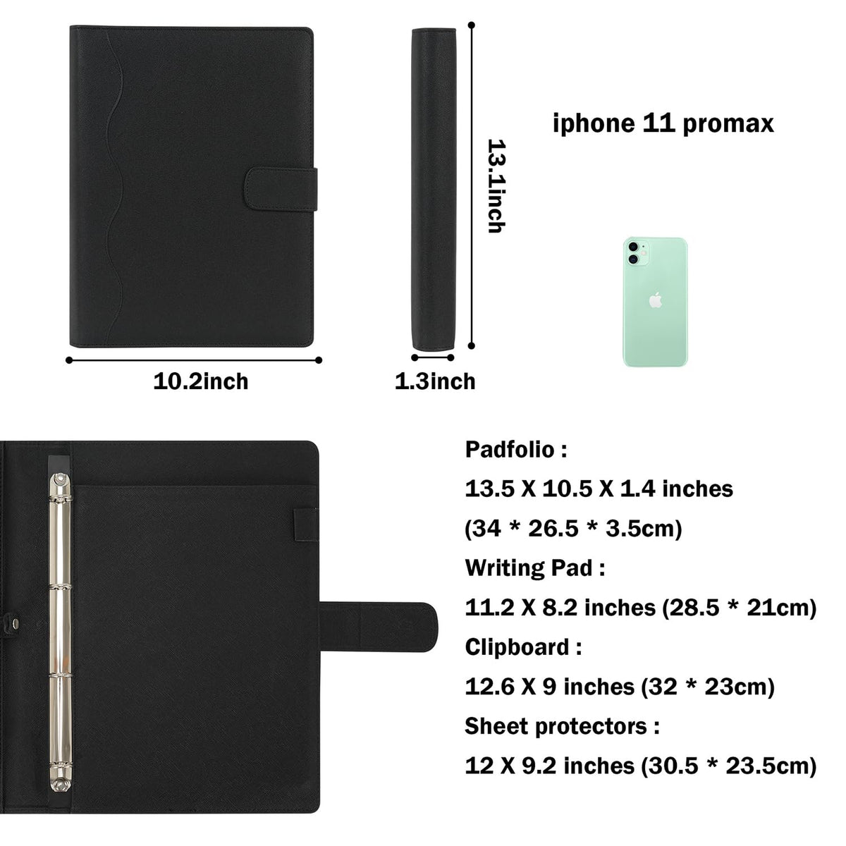Wonderpool A4 PU Leather 3 & 4 Ring Holder Writing Portfolio Multi Document Case with Removable