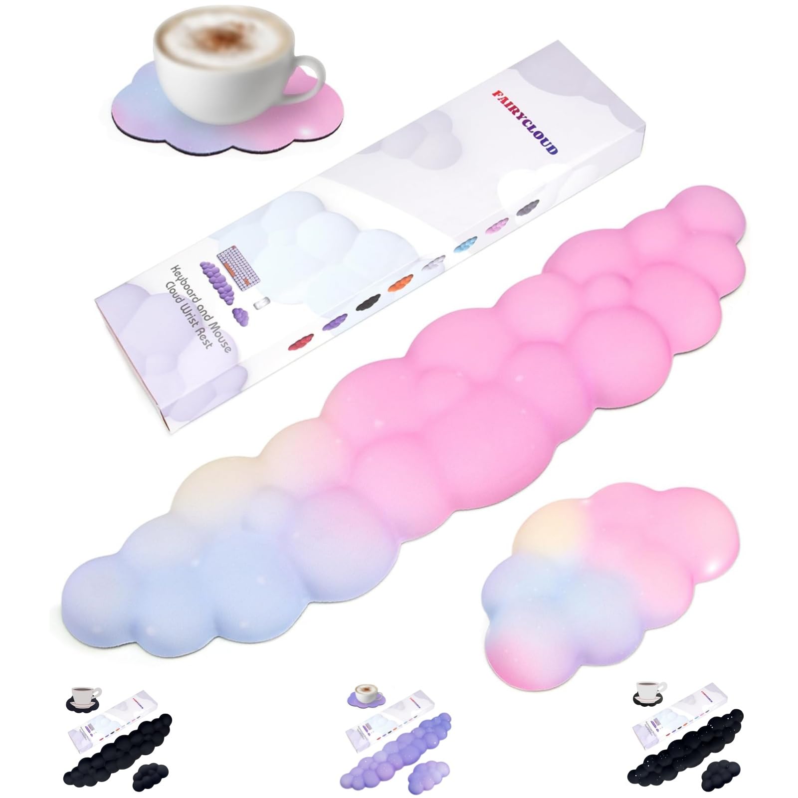 LJYZMD Silky Cloud Wrist Rest Set for Keyboard & Mouse, 16.9", Colorful