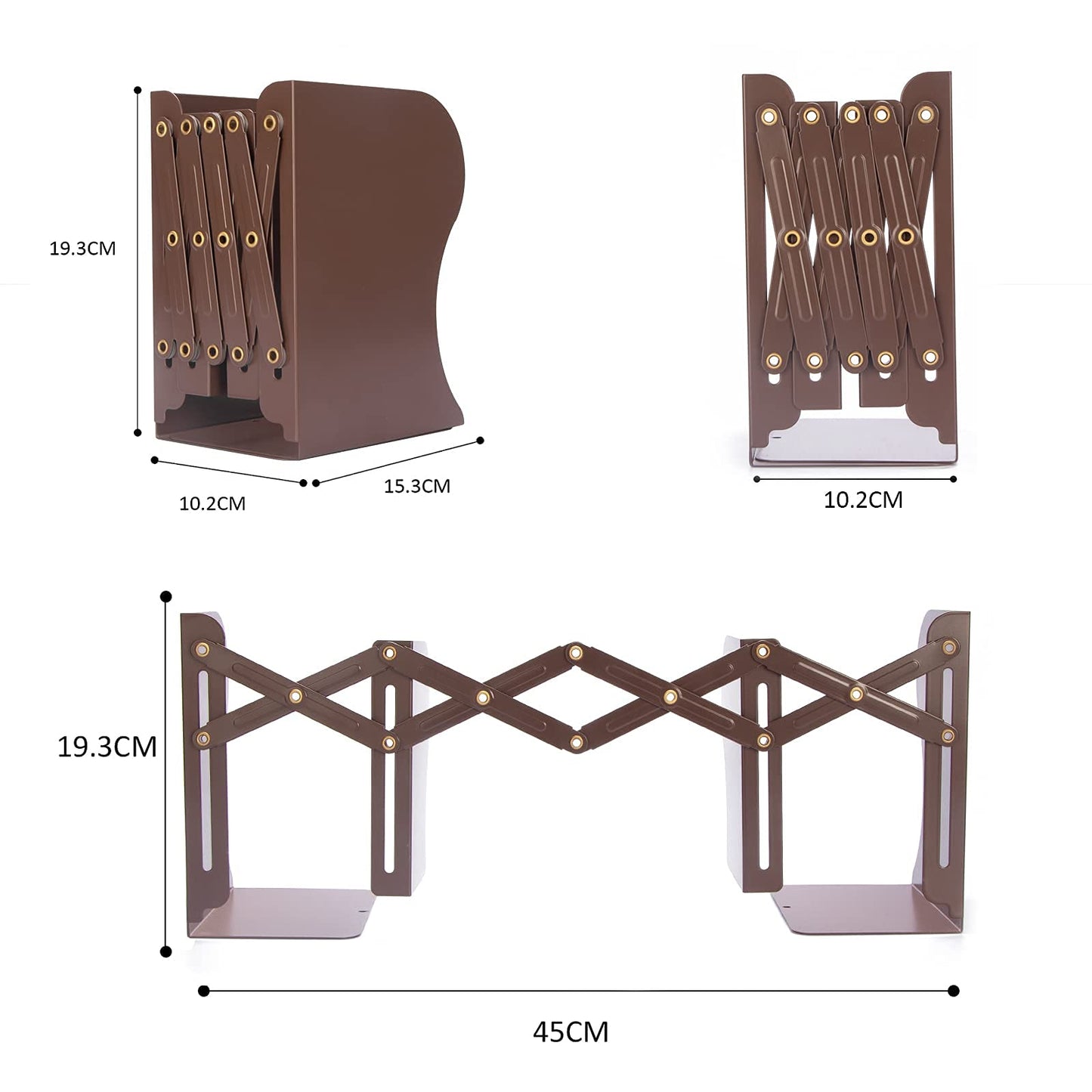 Aobopar Adjustable Metal Book Ends for Shelves Brown