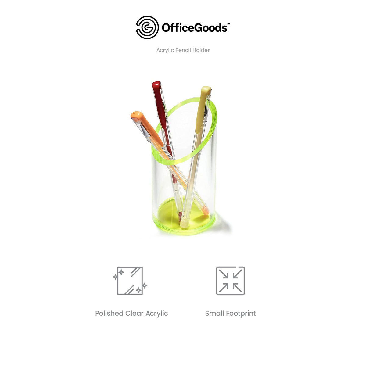 OfficeGoods Acrylic Pen Holder, 5.25” H x 2.5” W, Neon Green