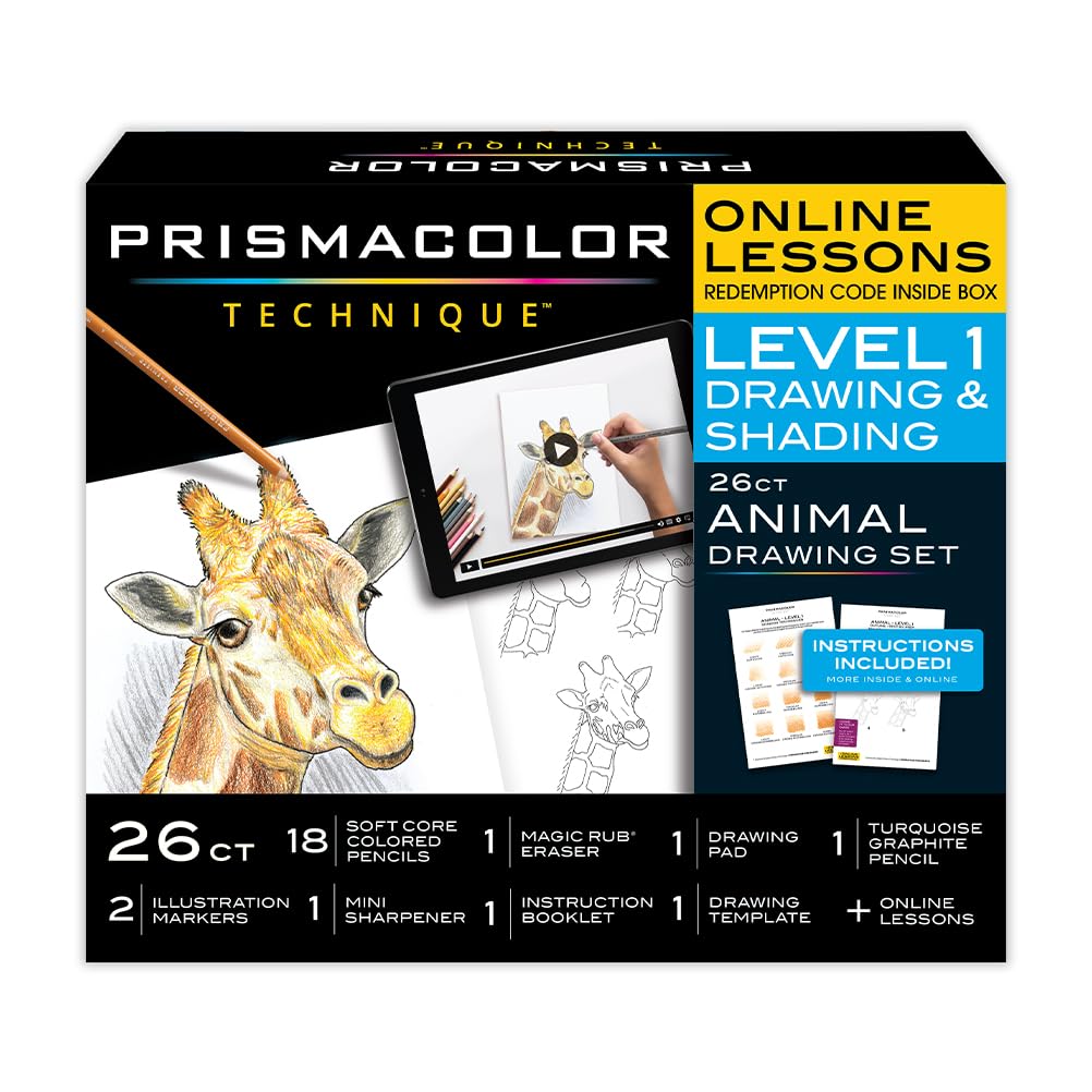 Prismacolor Technique Art Supplies with Digital Art Lessons, Animal Drawings Set Level 1, How to