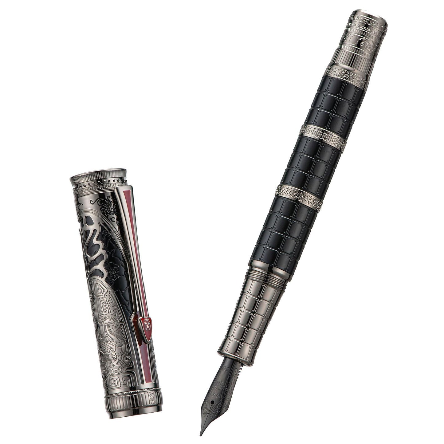 Hongdian D5X Fountain Pen Extra Fine Nib Black Color, Qin Dynasty Retro Chinese Totem Engraving
