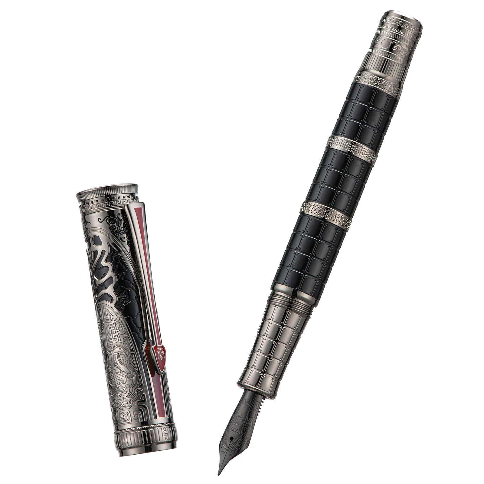Hongdian D5X Fountain Pen Extra Fine Nib Black Color, Qin Dynasty Retro Chinese Totem Engraving