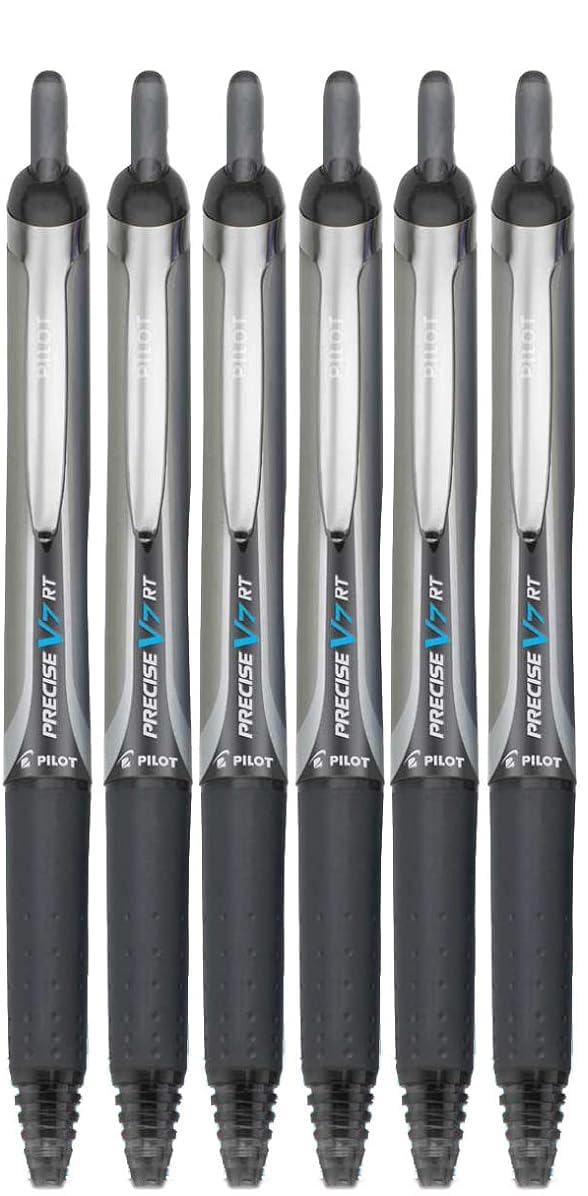 Advantage Gifts Precise V7 RT Retractable Rolling Ball Pens, Fine Point (.7mm), Black Ink, 6-pk;