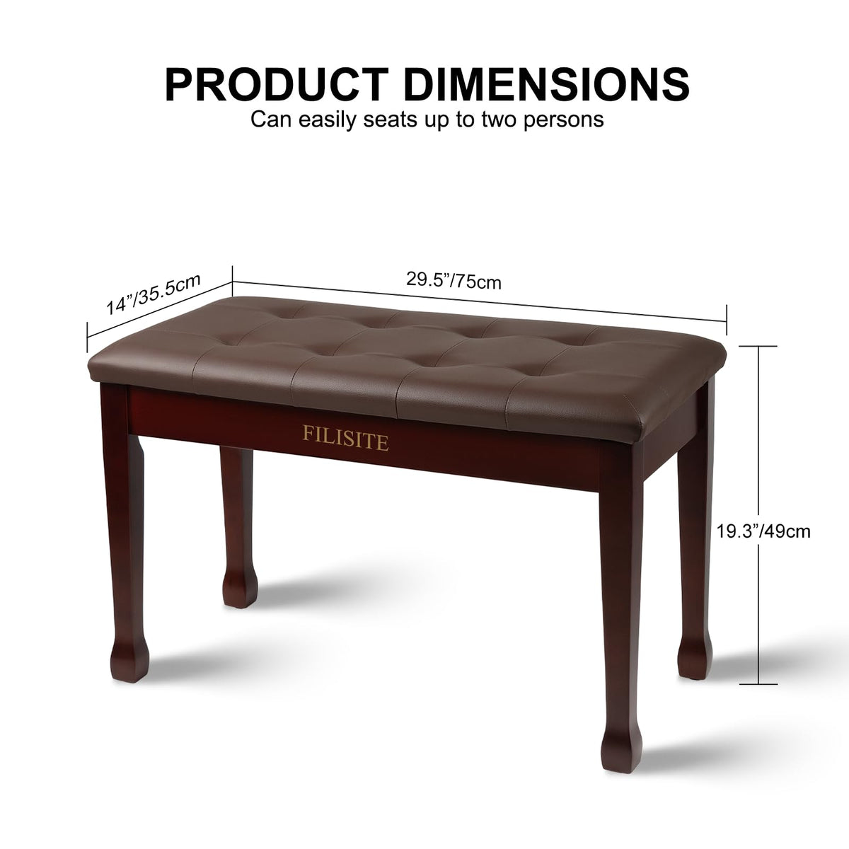 FILISITE Duet Piano Bench with Storage, Wooden Piano Stool with Waterproof Padded Cushion, Bench