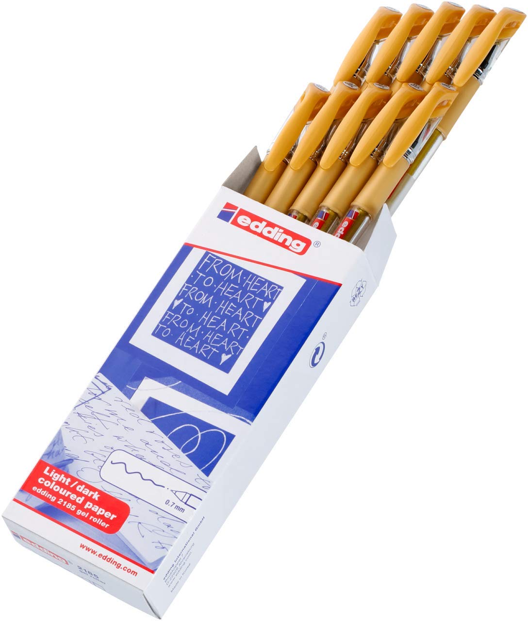 Edding 2185 gel roller - gold - box of 10-0.7 mm - gel pen for writing, drawing, colouring