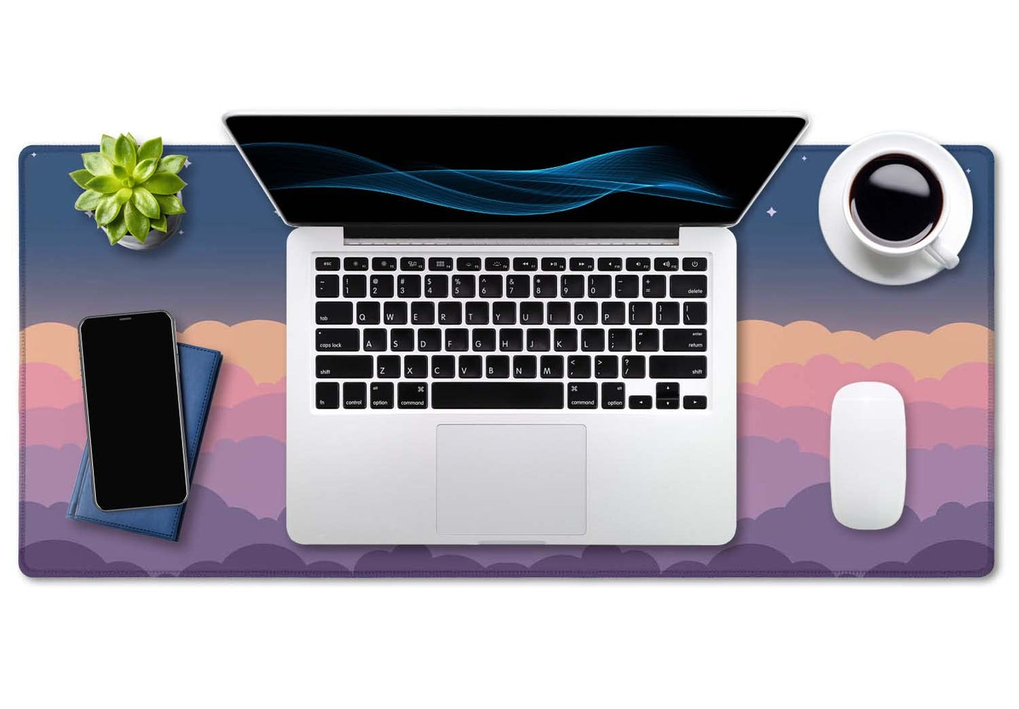 SSOIU Cute Clouds Purple Desk Mat, Extra Large XXL Gaming Mouse Pad 35.5" X 15.7", Waterproof with