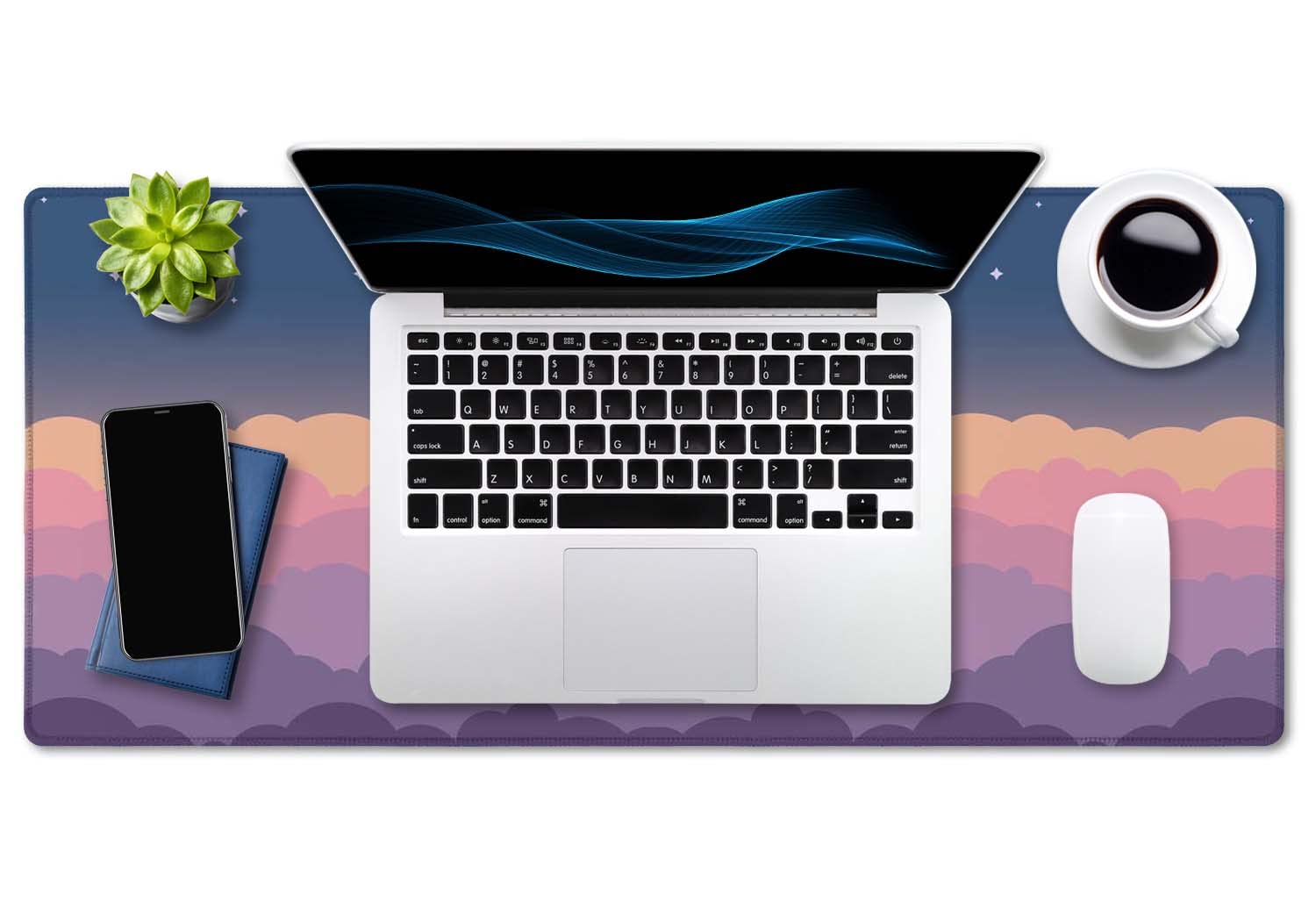 SSOIU Cute Clouds Purple Desk Mat, Extra Large XXL Gaming Mouse Pad 35.5" X 15.7", Waterproof with