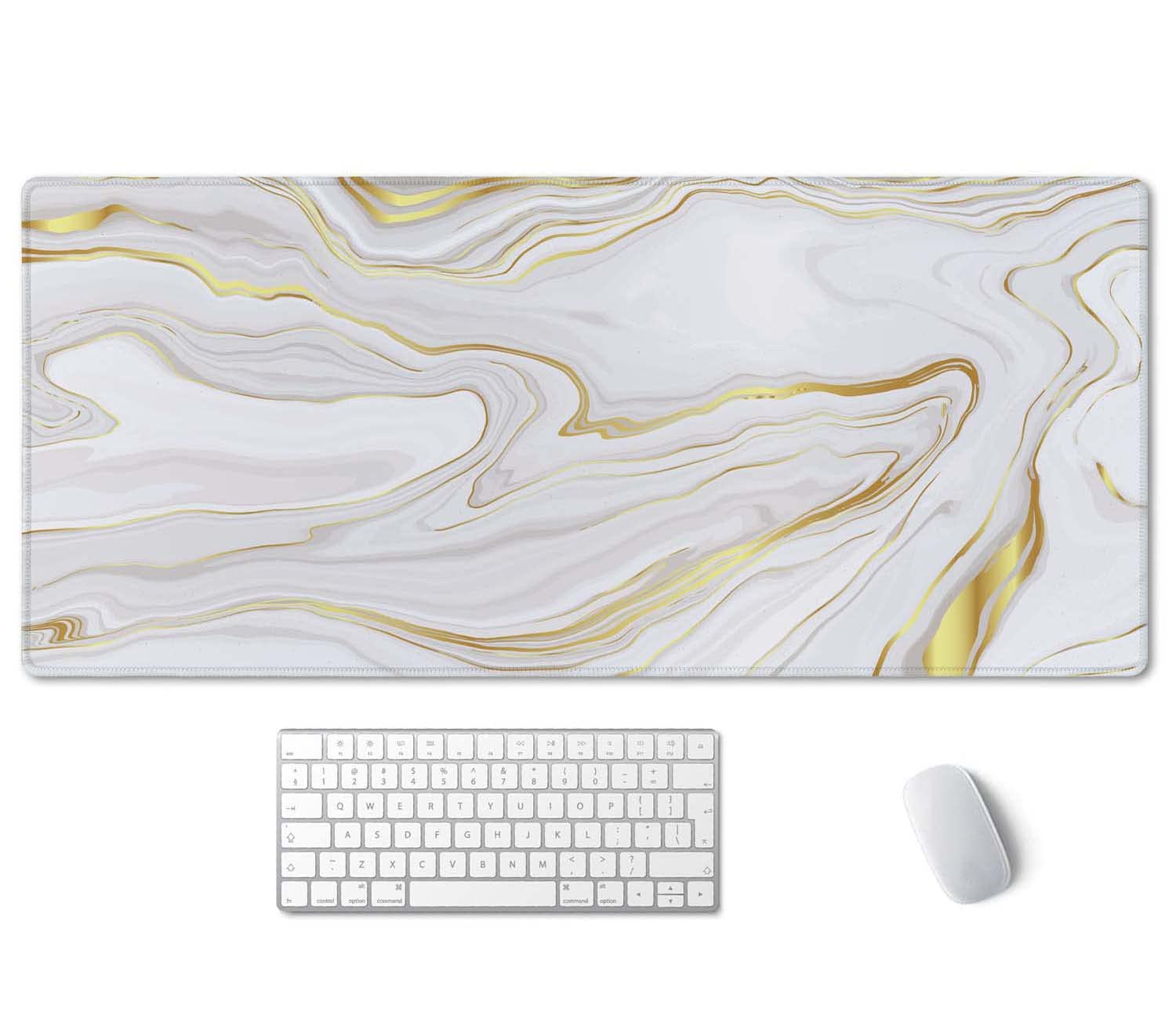 SSOIU White Gold Marble Desk Mat, Desk Pad, Large Mousepad, Large Mouse Pad 35.5" x 15.7" XXL