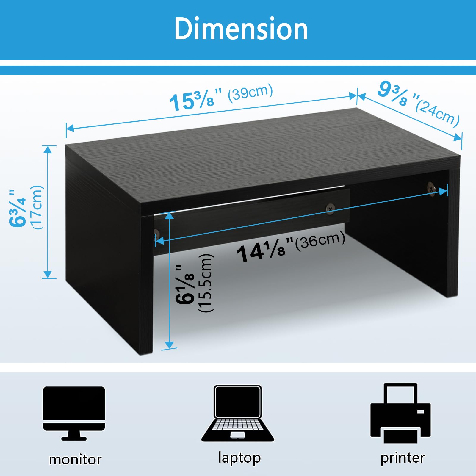 TEAMIX 6.7 inch Tall Monitor Stand Riser, Wood Shelf Riser, Desk Organizer