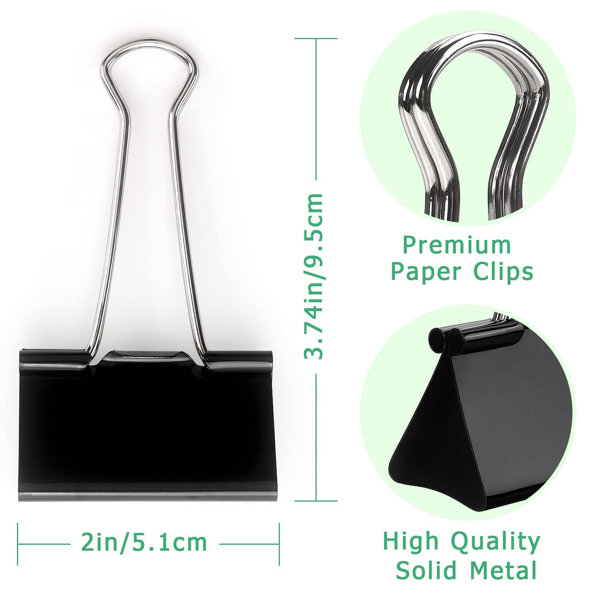 ZZTX 12 Pack Large Binder Clips 2.0 Inches Black