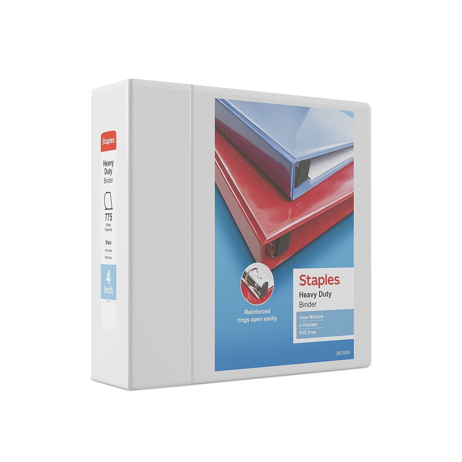 Staples Heavy-Duty 4-Inch D-Ring View Binder, White, 775 Sheets