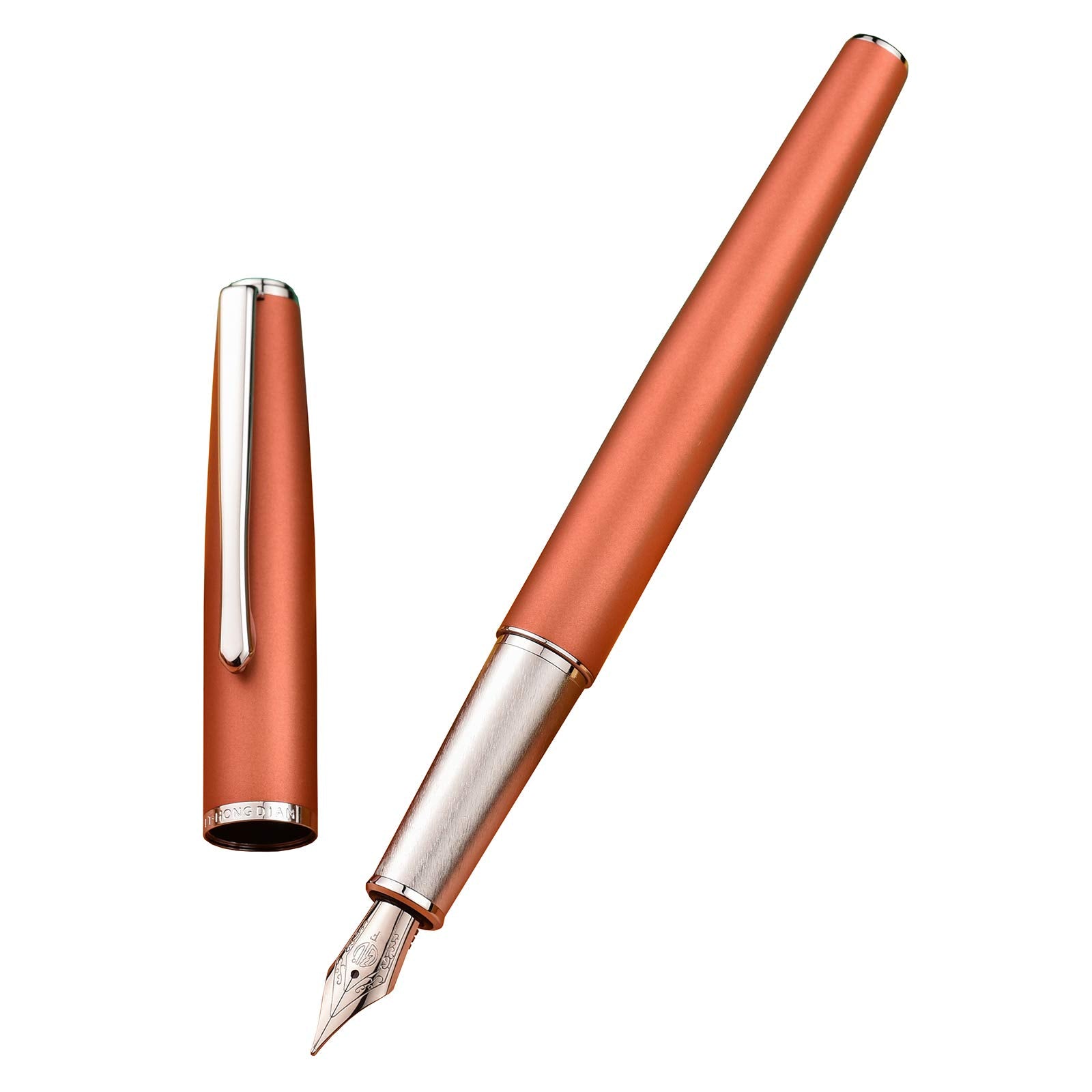 Hongdian 920 Orange Metal Fountain Pen, Iridium Extra Fine Nib Classic Pen, Includes Refillable