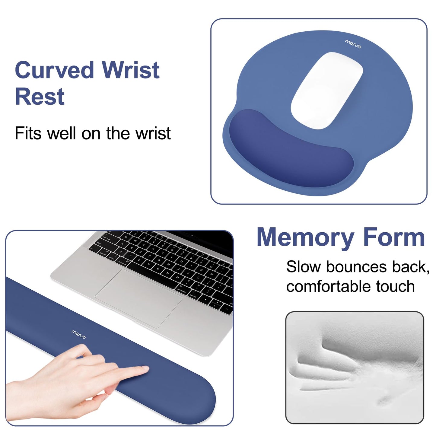 MOSISO Wrist Rest Support for Mouse Pad&Keyboard Set, Royal Blue