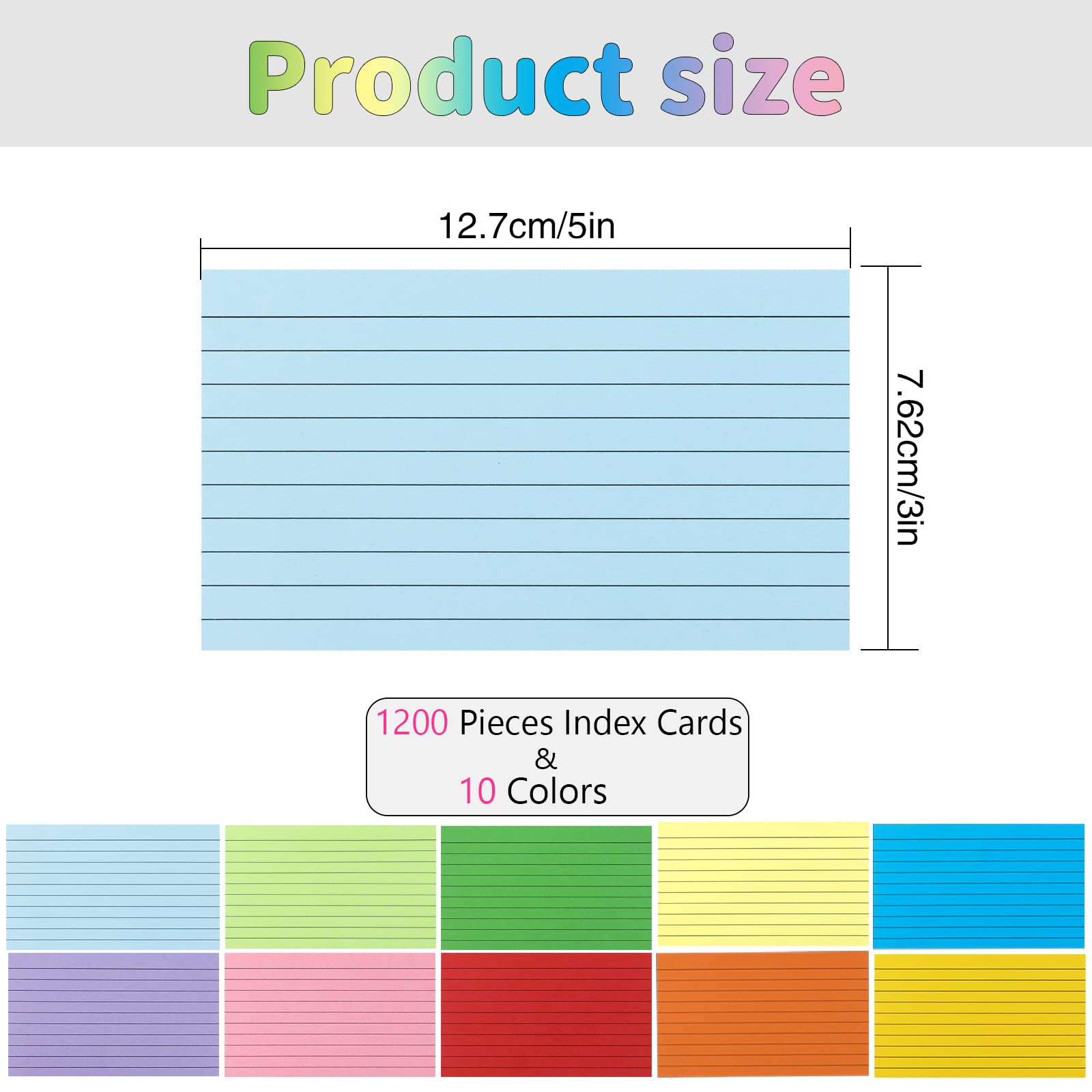 1200 Pieces Index Cards Ruled 3 x 5 Color Index Cards Bulk, Flash Cards, Study Cards, Note Cards