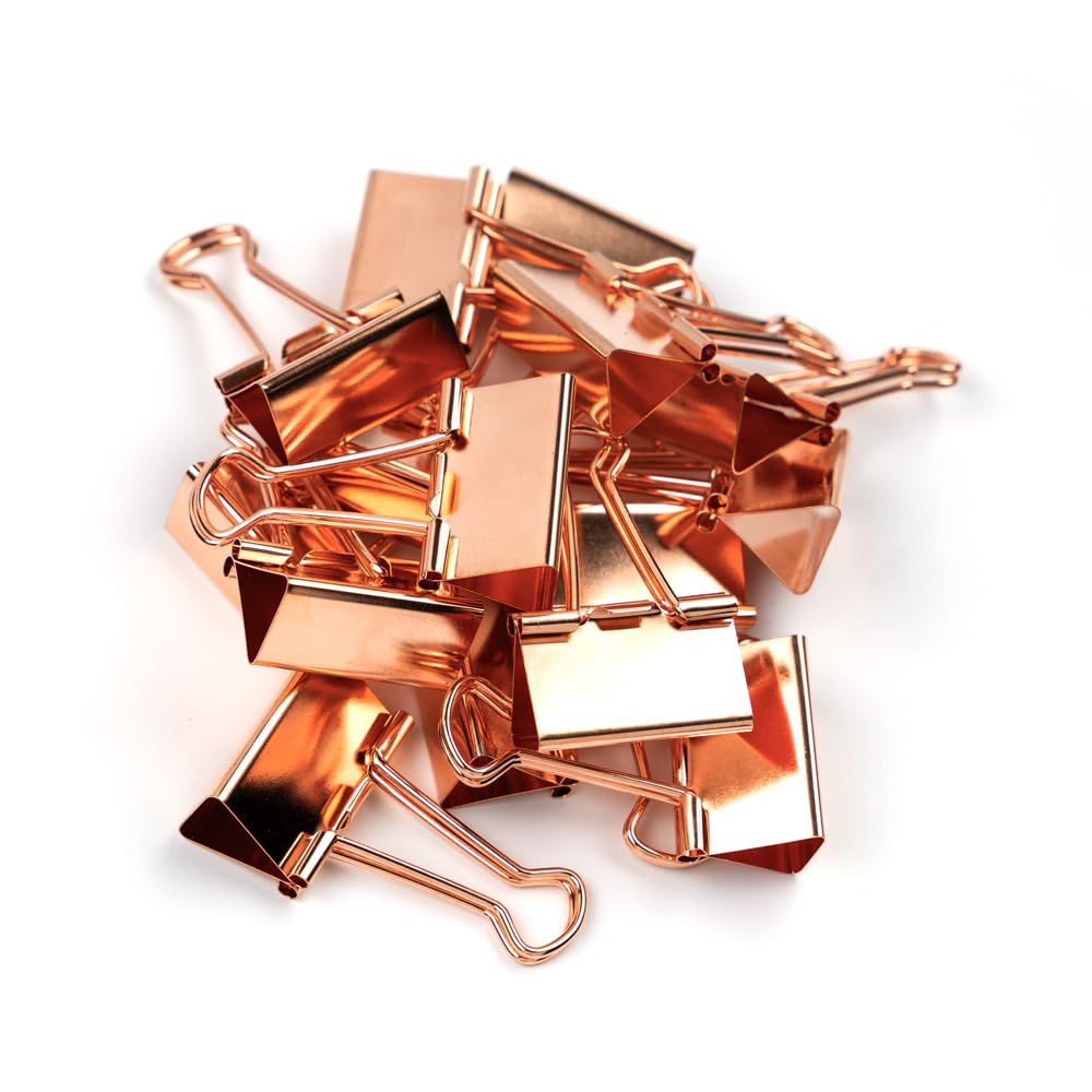 JAM PAPER Colorful Binder Clips - Medium - 1 1/4 Inch (32 mm) - Rose Gold Binderclips - 15/Pack