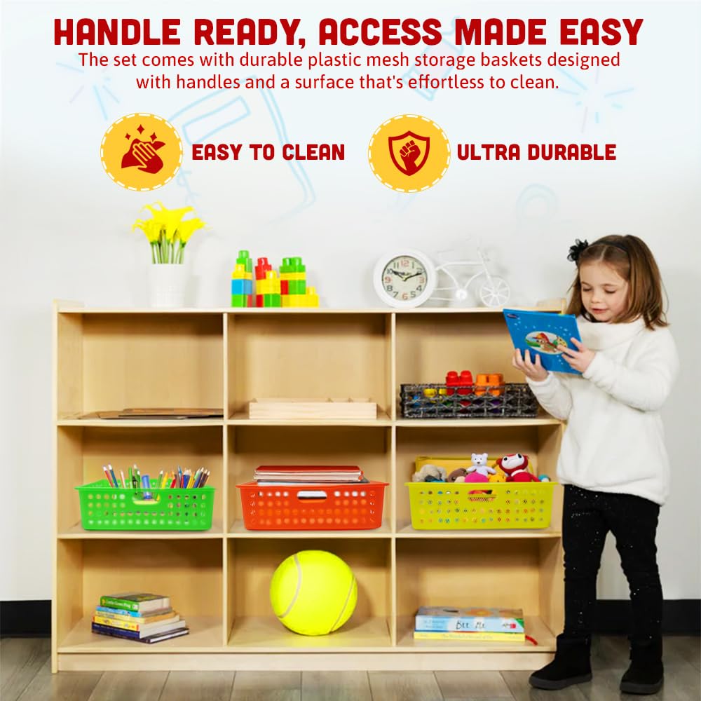 4E's Novelty 6 Pcs Colorful Plastic Classroom Storage Bins 13.75" X 10.25" for Organizing A4 Papers