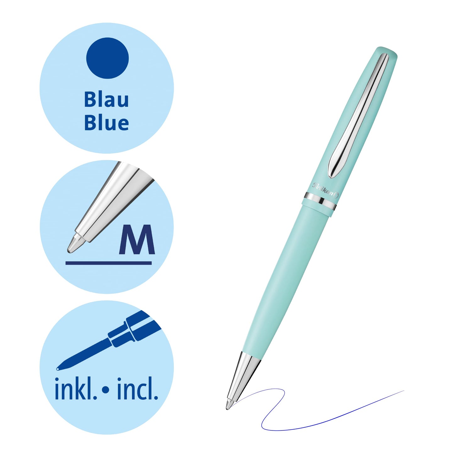 Pelikan Jazz Pastel Ballpoint Pen with Medium Point, Blue Ink Refill, Mint, Boxed, 1 Each (812627)