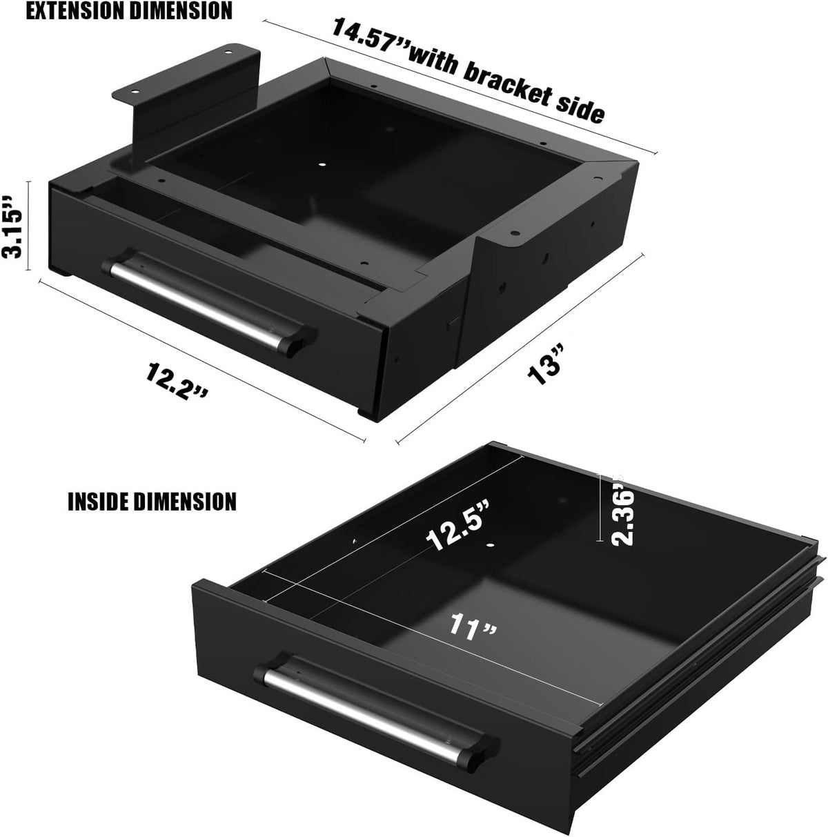 UNITEDPOWER Under Desk Drawer Storage, Pull-Out Office Hidden Counter Drawer, Metal Sliding