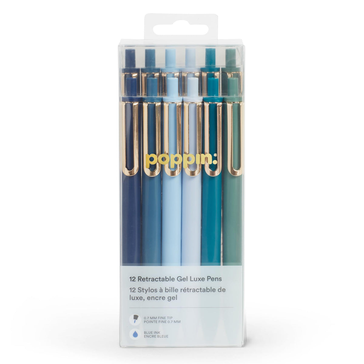 Poppin Stylish Retractable Gel Pens - Fine Point, 0.7mm Tip Pens for Journaling, 12 Pack of