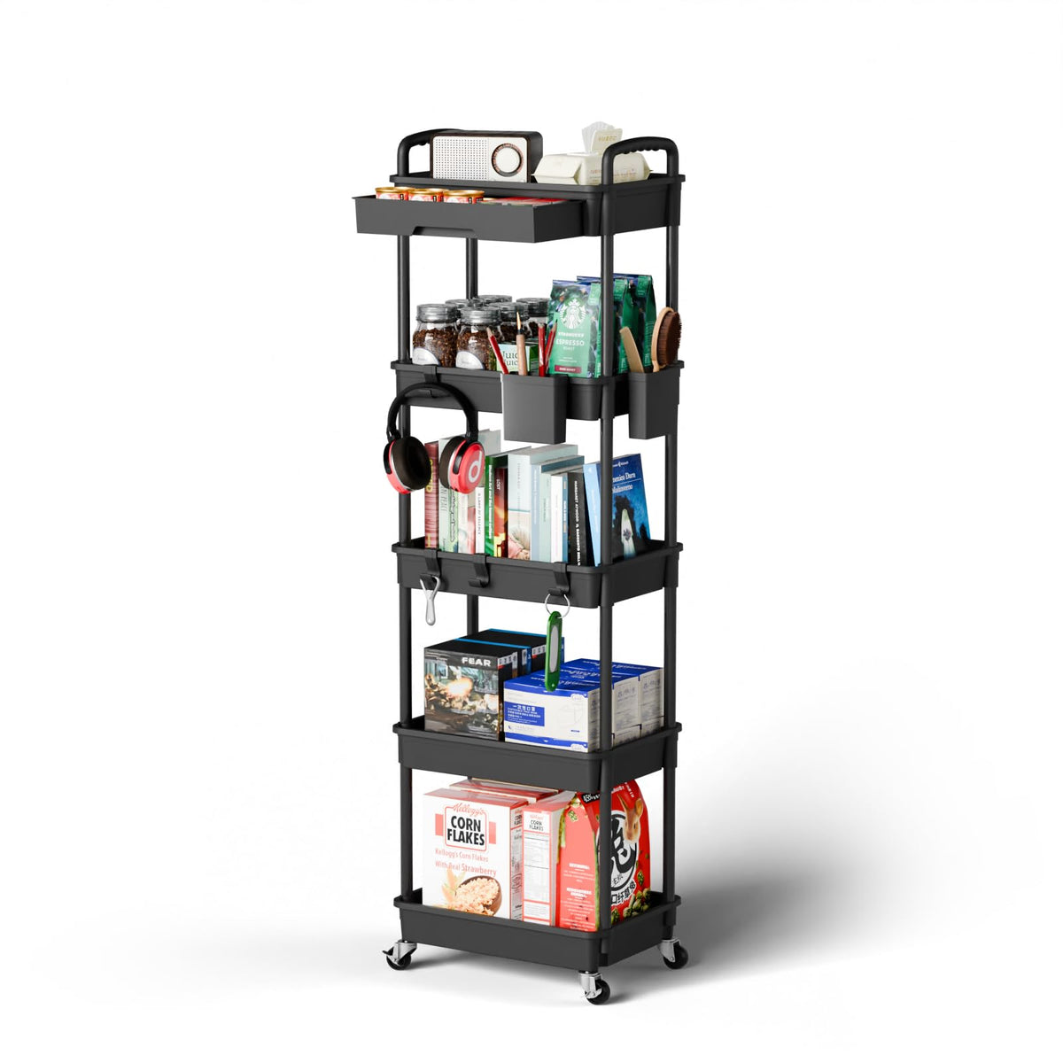 Sorgion 5 Tier Rolling Cart Organizer,Bathroom Cart Organizers with Wheels Laundry Room