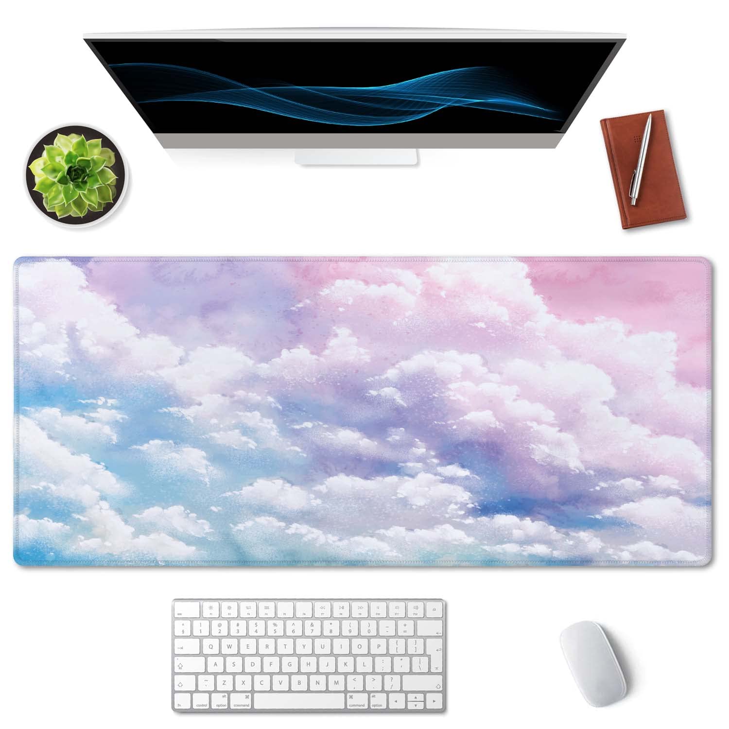 SSOIU Watercolor Pastel Sky Desk Mat, Cloud and Pink Sky Extended Mouse Pad, XXL Gaming Mouse Pad