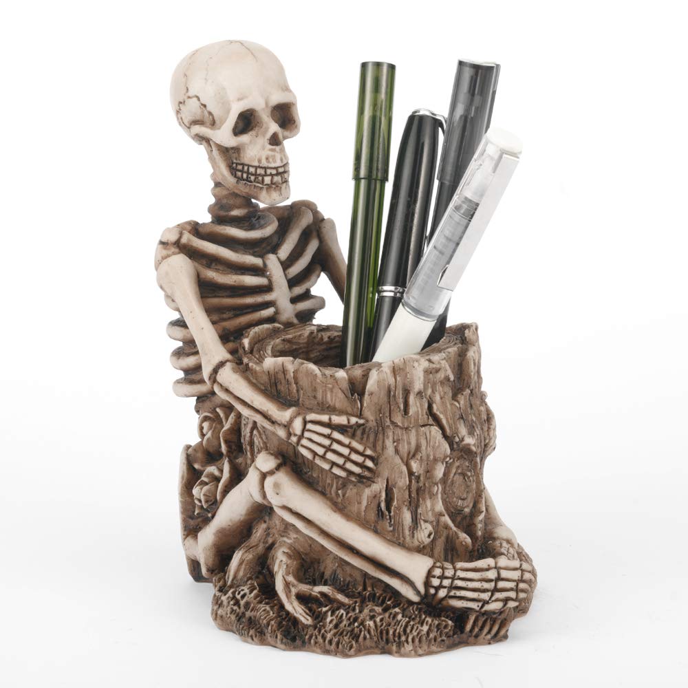 Arola Skull Pen Holder Skeleton Key Holder Makeup Brush Holder Home Office Desk Supplies Organizer