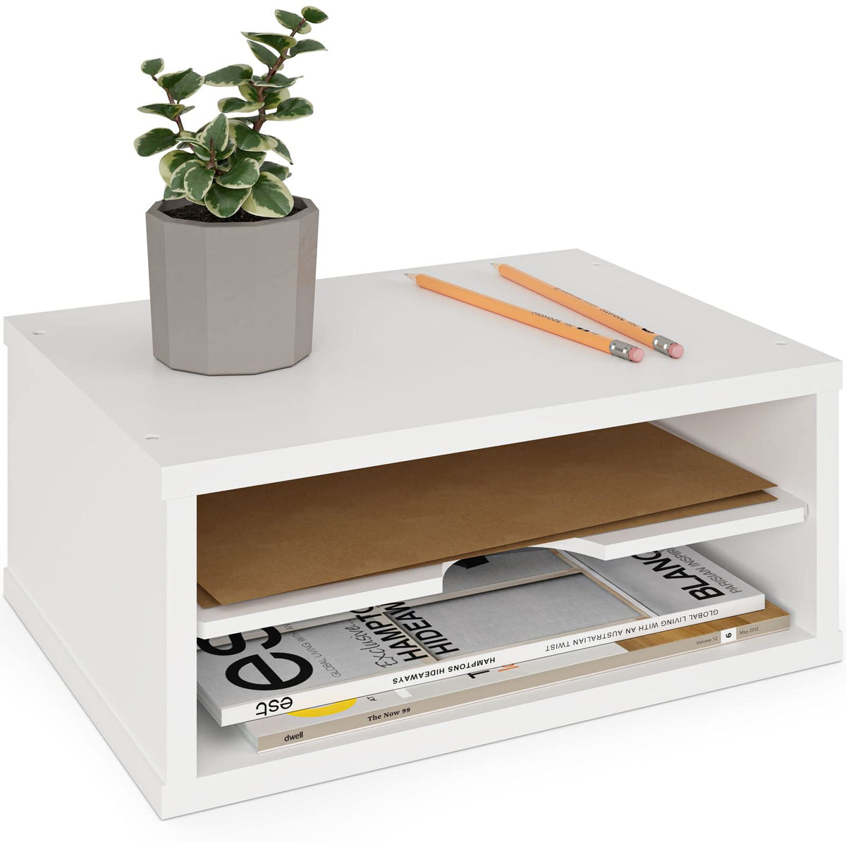 Ballucci File Organizer, 2-Tier Document Paper Sorter, Stackable Wood Desk Organizer Mail Holder