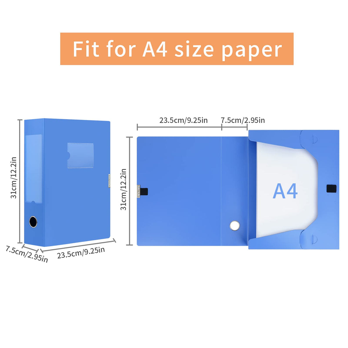 HUA JIE 4 Pack A4 Storage File Boxes Plastic Archives Cases with Lid,Blue