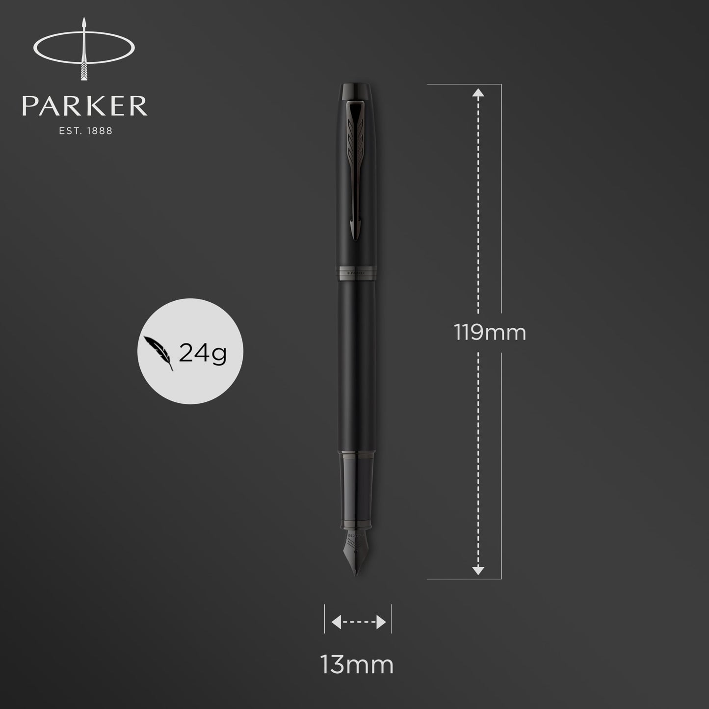 Parker IM Fountain Pen | Matte Black with Black Trim | Fine Point with Blue Ink Cartridge | Gift Box
