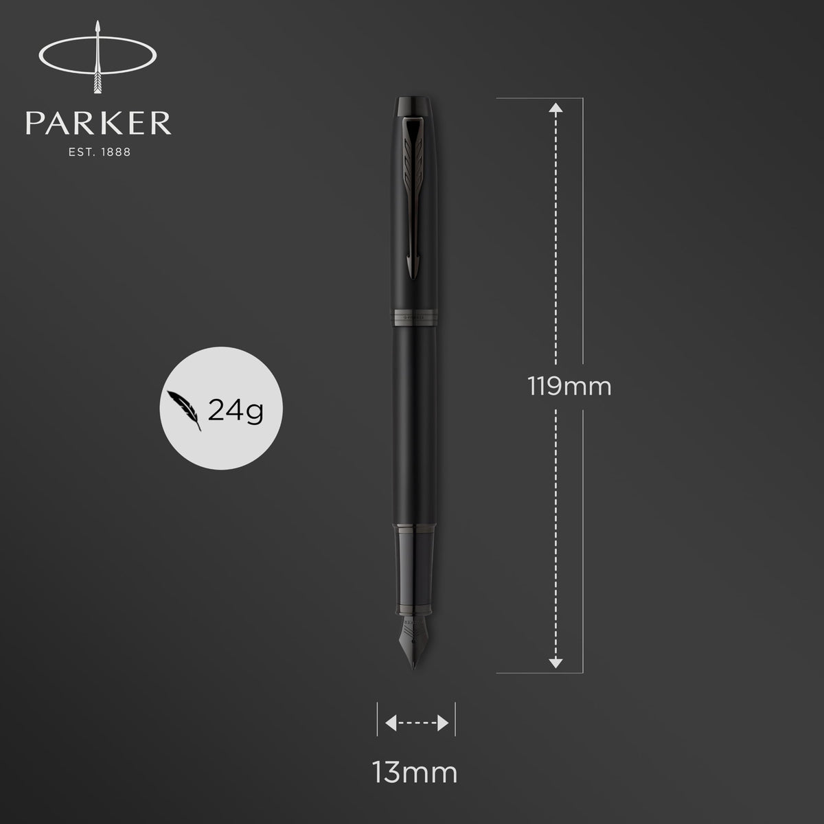 Parker IM Fountain Pen | Matte Black with Black Trim | Fine Point with Blue Ink Cartridge | Gift Box