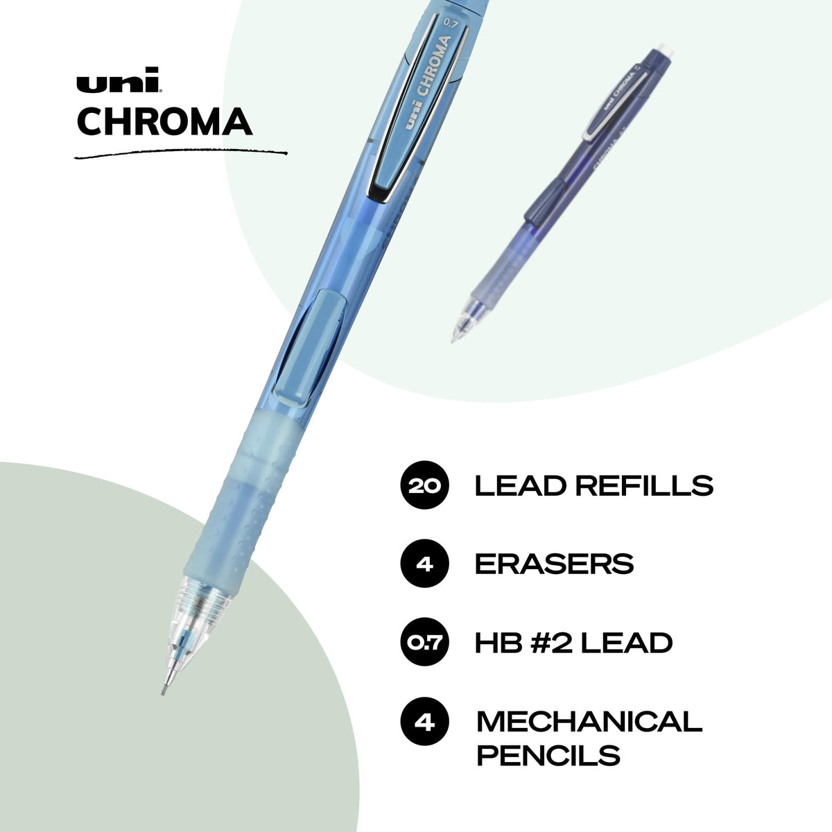 uniball Chroma Mechanical Pencil Starter Kit, 0.7mm, HB #2, Assorted Barrels, 4 Pack