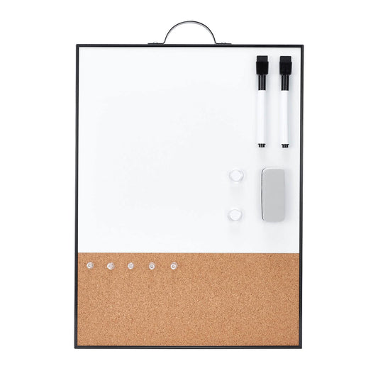TSJ OFFICE Small Whiteboard Cork-Board - 16" X 12" Portable Aluminum Black Framed Magnetic Dry