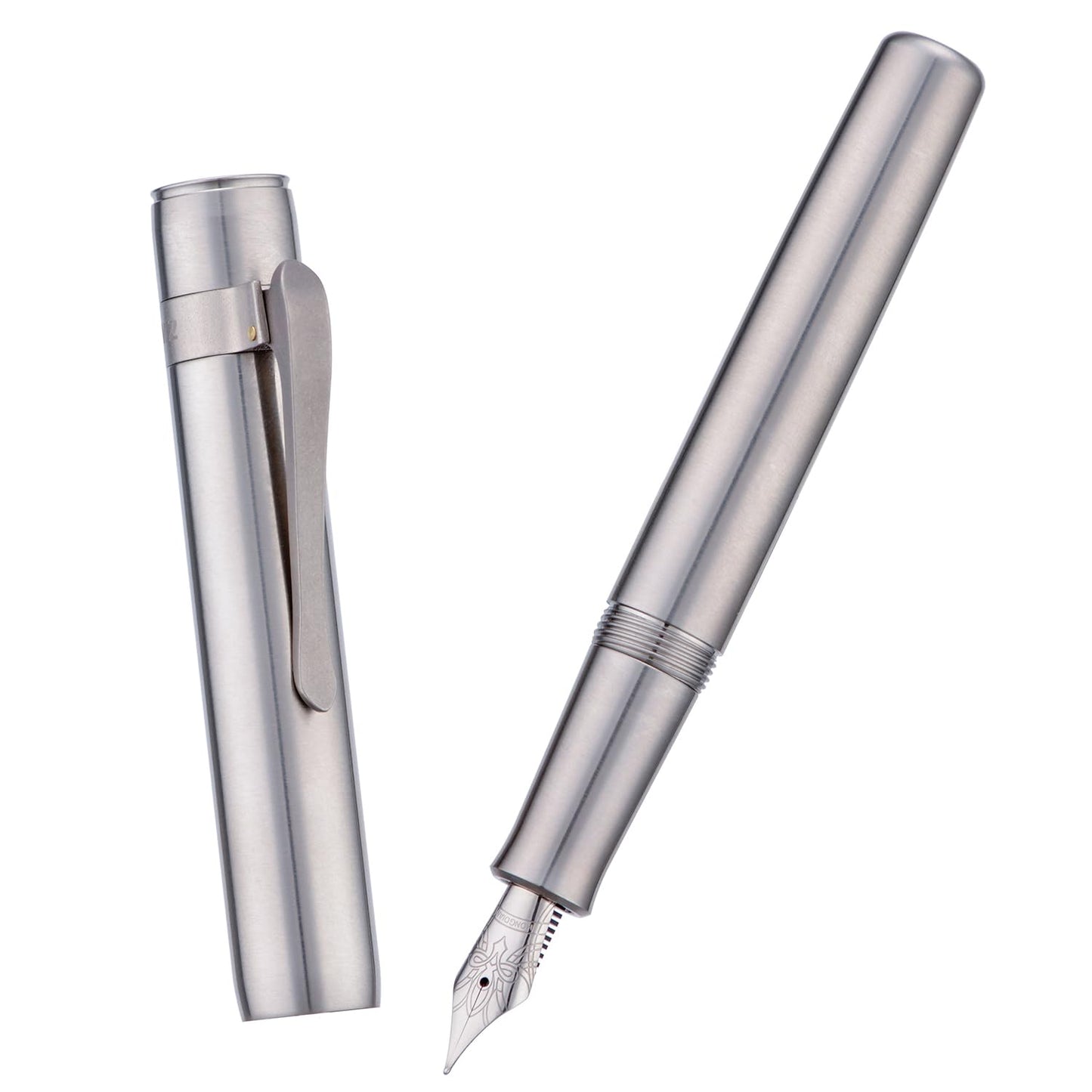 HONG DIAN M2 Titanium Mini Fountain Pen, Medium Soft Nib & Sleek Shape Metal Short Pocket Travel