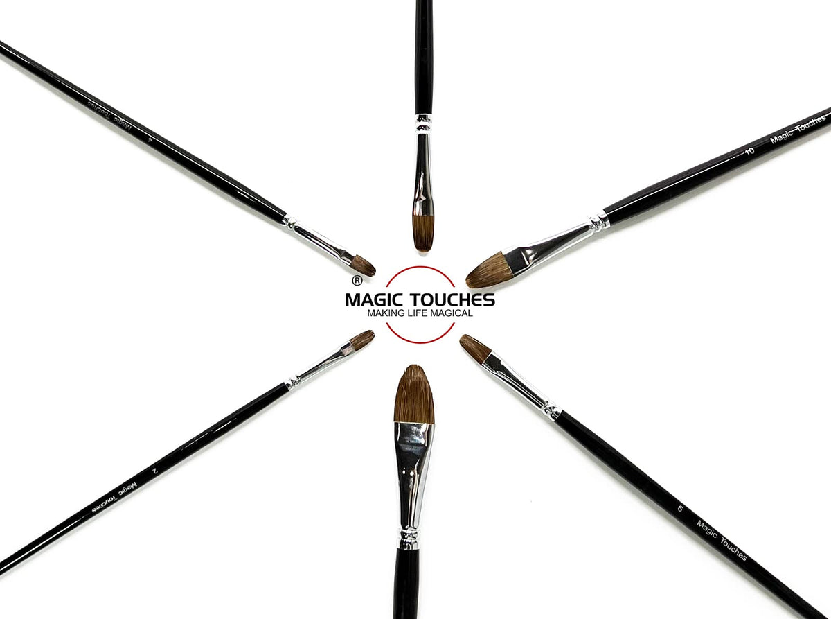 Magic Touches Artist Paint Brush Set (6 Sizes), Natural Sable Filbert Tip, Best Absorption