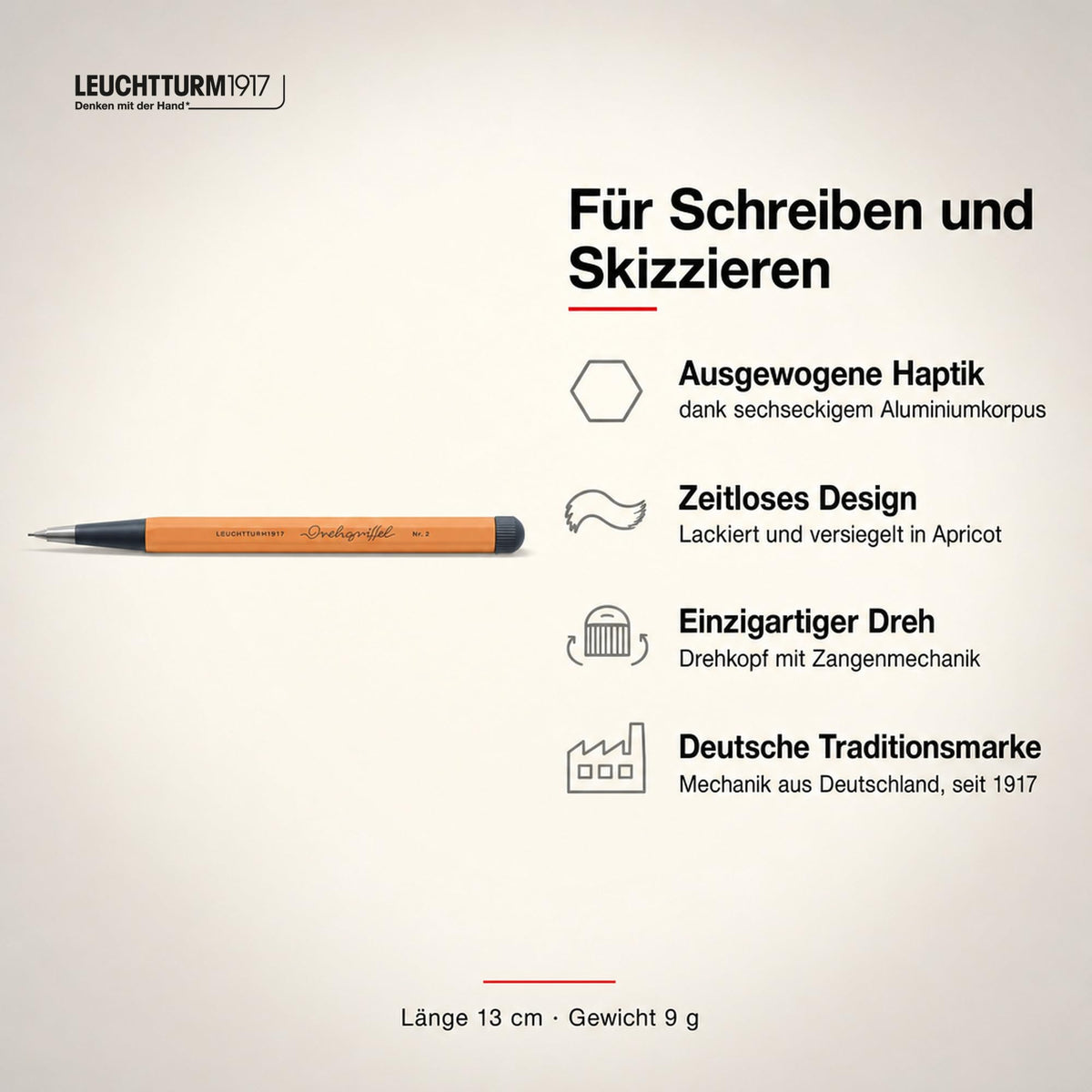 LEUCHTTURM1917 - Drehgriffel Mechanical Pencil - Refillable Writing Stylus with 0.7 mm HB Graphite