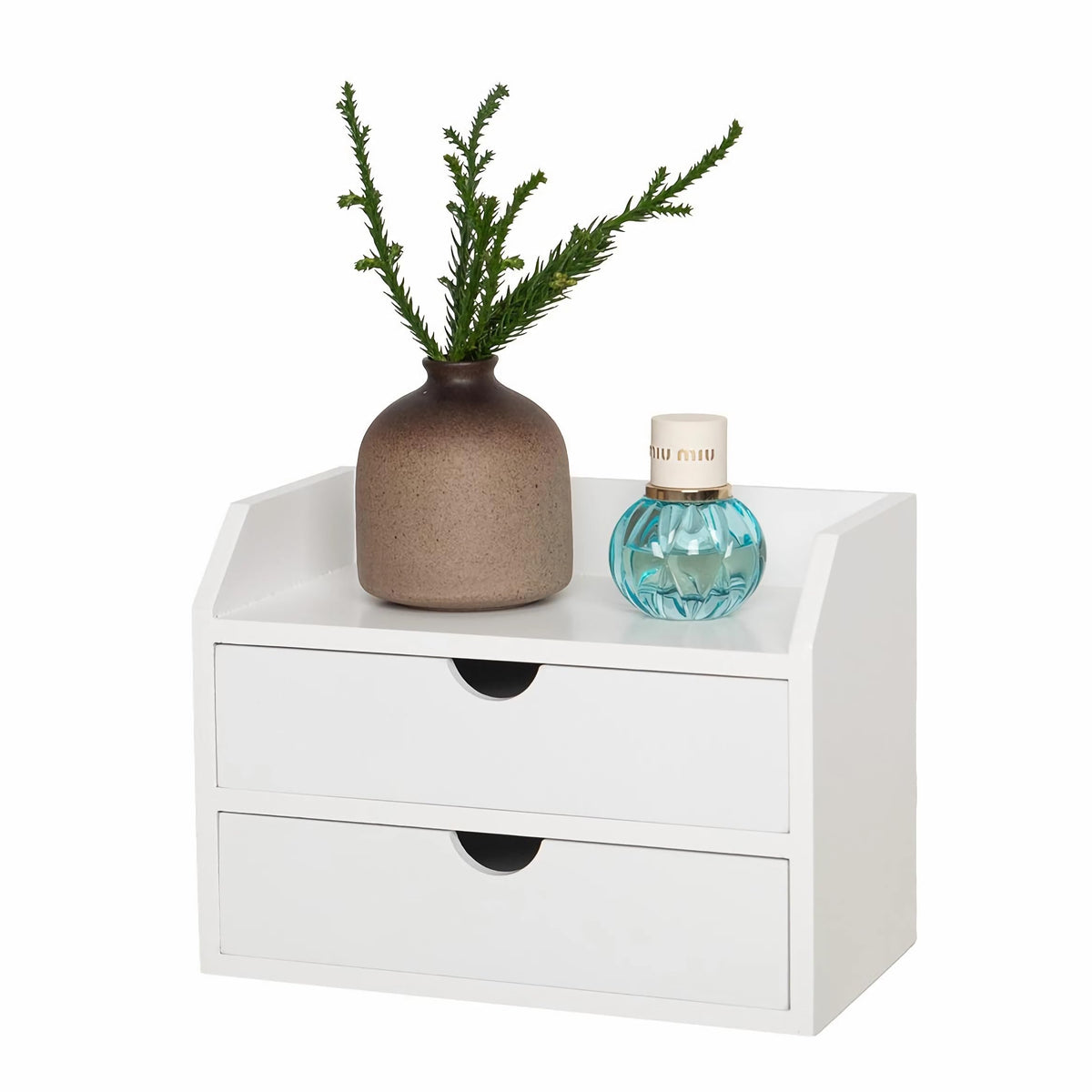 ROSE BLOOM White Wood Desk Organizer with 2 Drawers, Mini Cabinet with Storage Shelf for Tabletop