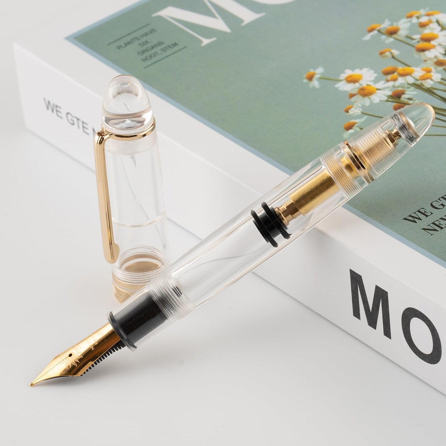 erofa Majohn P140 Fountain Pen O.8 Medium Nib, Piston Fill Large Capacity Transparent Acrylic