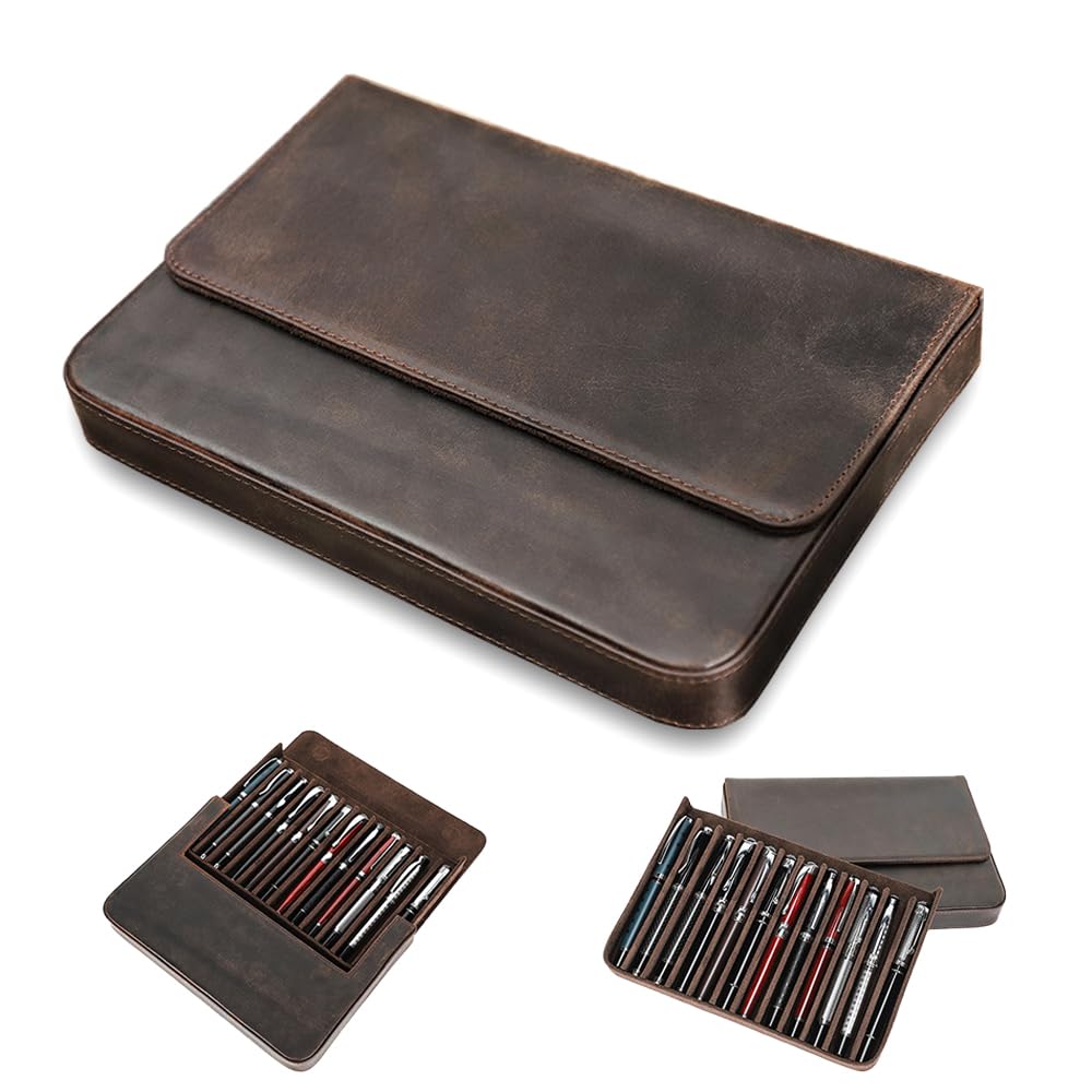 MIVLXLX 12 Slot Fountain Pen Case, Handmade Magnetic,Christmas Gift(Coffee)