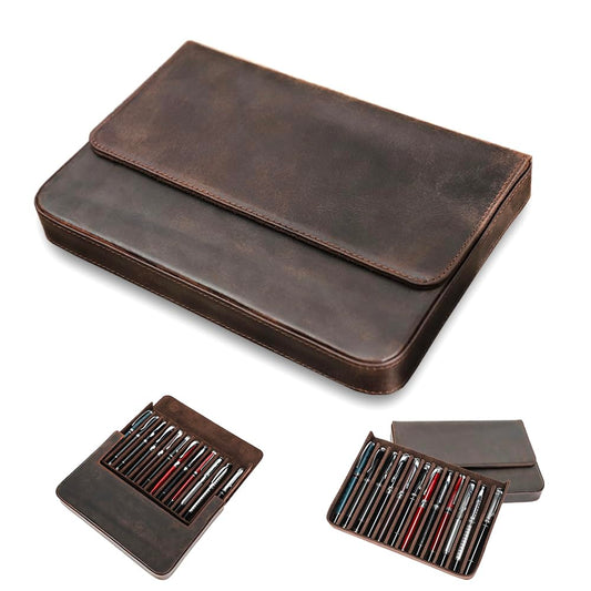 MIVLXLX 12 Slot Fountain Pen Case, Handmade Magnetic,Christmas Gift(Coffee)