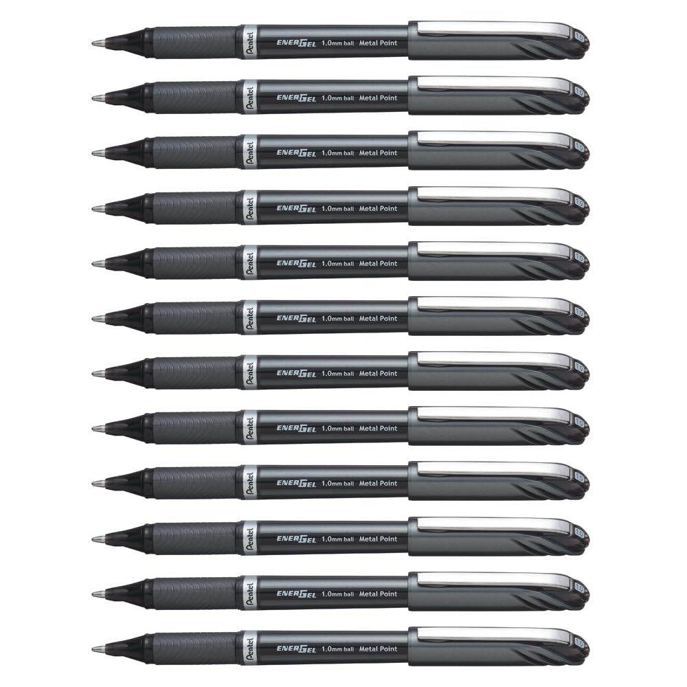 Pentel ENER-GEL NV Liquid Gel Pen, 1.0mm, Barrel, Black Ink, Box of 12 (BL30-A)