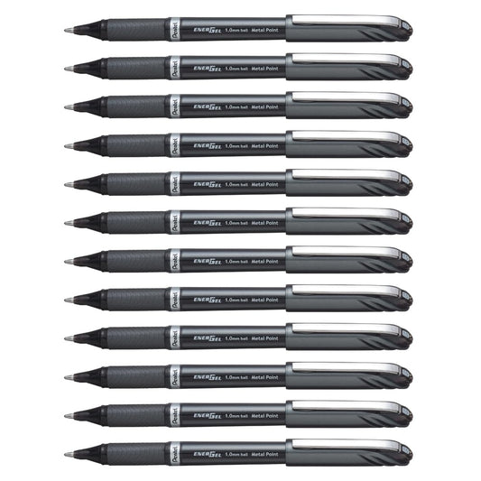 Pentel ENER-GEL NV Liquid Gel Pen, 1.0mm, Barrel, Black Ink, Box of 12 (BL30-A)