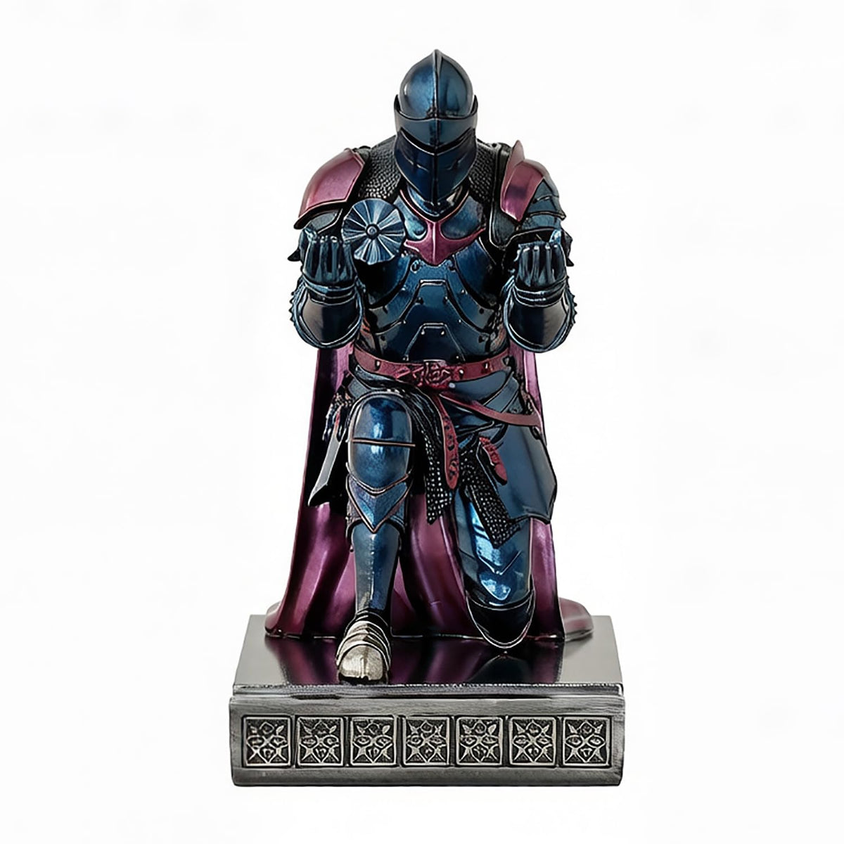 Medieval Armored Knight Pen Holder Figurine Paperweight Phone Stand Blu&Pur
