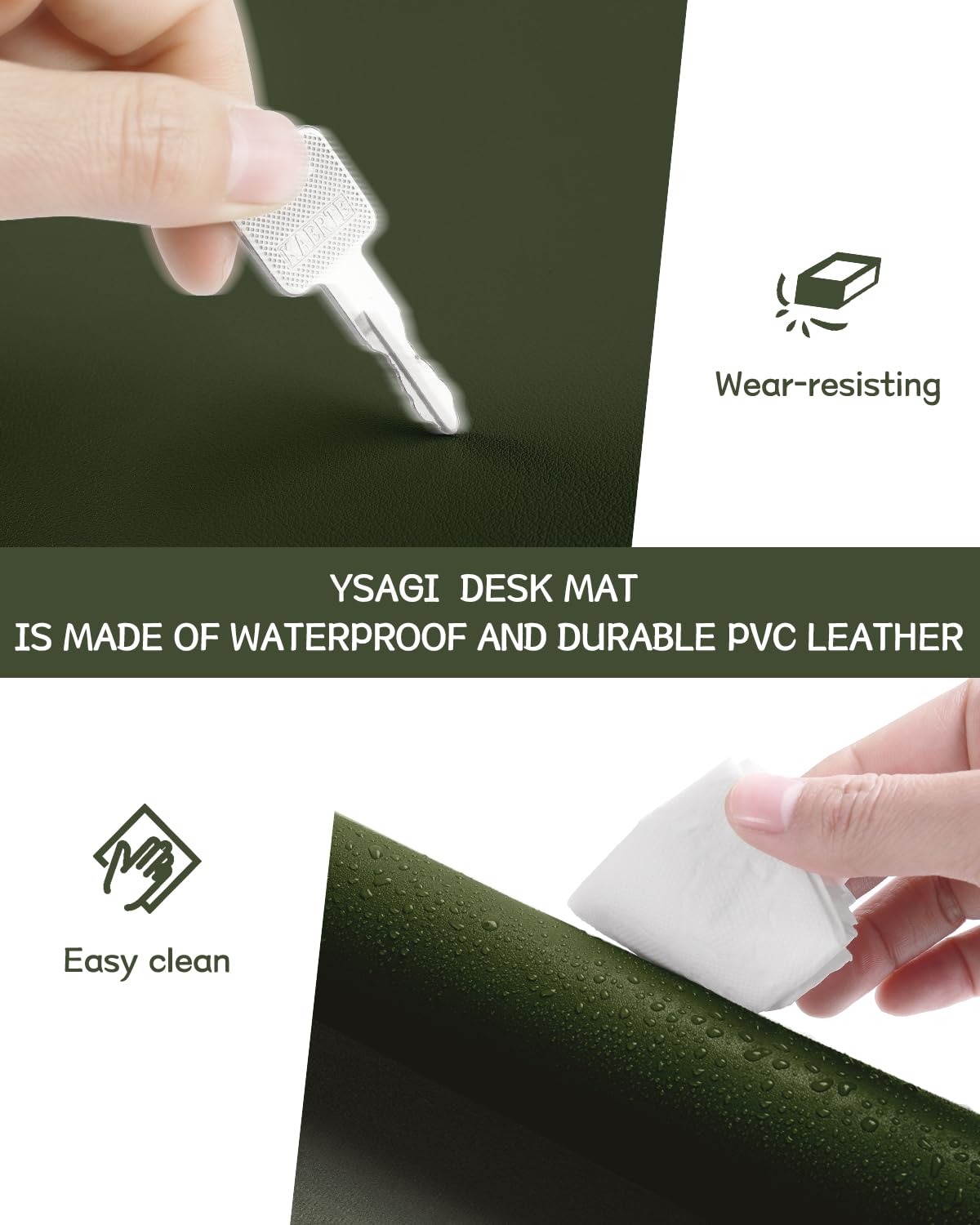 YSAGi Non-Slip Leather Desk Pad L Size, Waterproof Laptop Computer Desk Keyboard Mat, Table