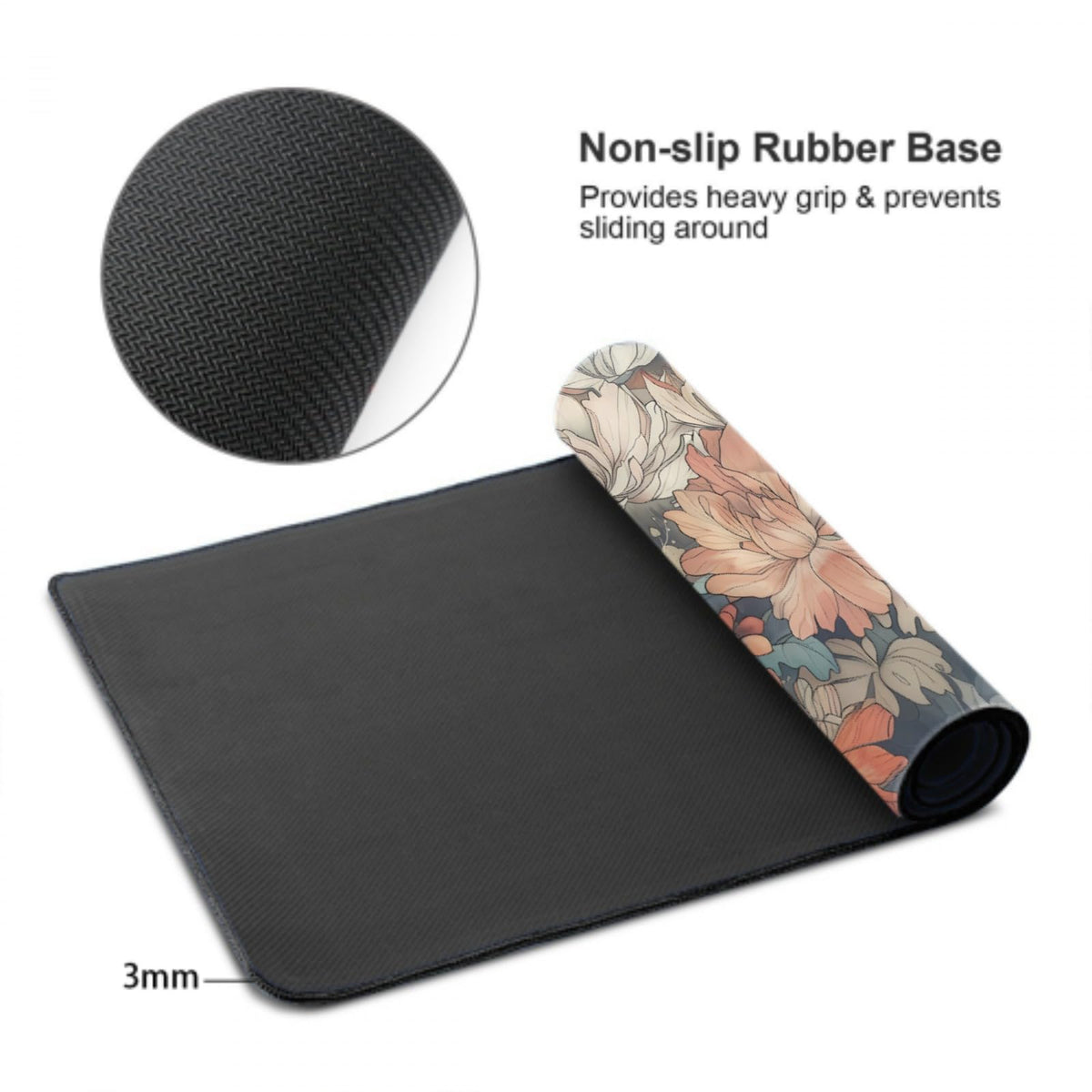 Japanese Floral Mouse Pad XXL 35.4 X 15.7 Inch Minimalist Aesthetic Art White Coral Pink Flower