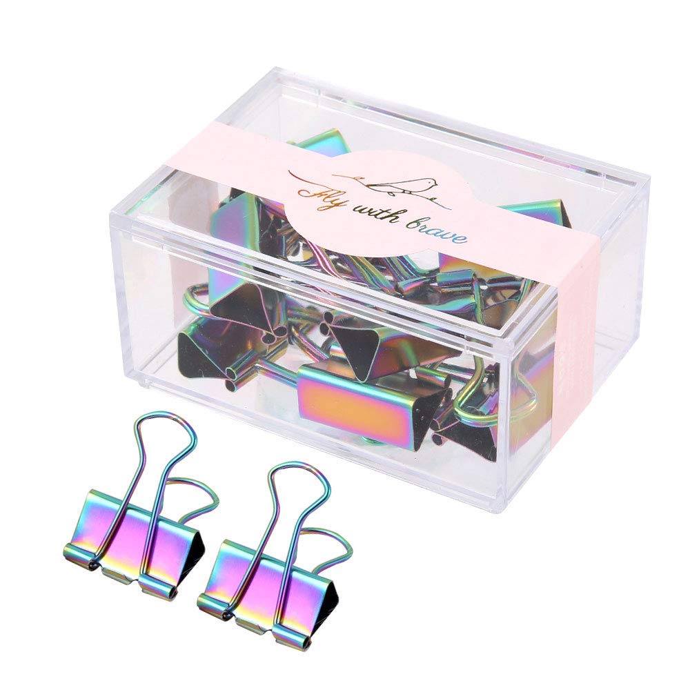 MultiBey Cute Rainbow Binder Clips, 10 Pack, 1 Inch Medium Paper Clamps